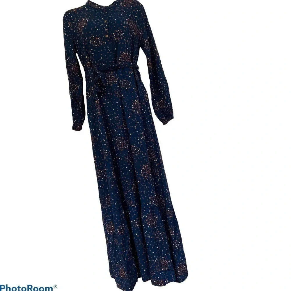 Vintage 1980’s style long sleeve floral print belted maxi dress Sz L